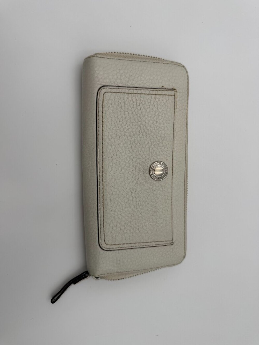 White Leather Zip Around Wallet